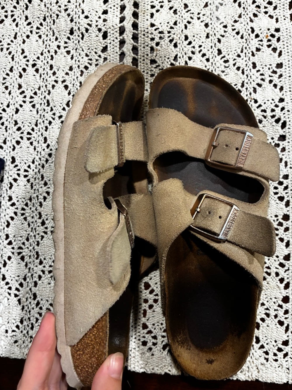 Birkenstock Arizona Suede Two-Strap Sandals in Taupe Brown - Picture 4 of 6